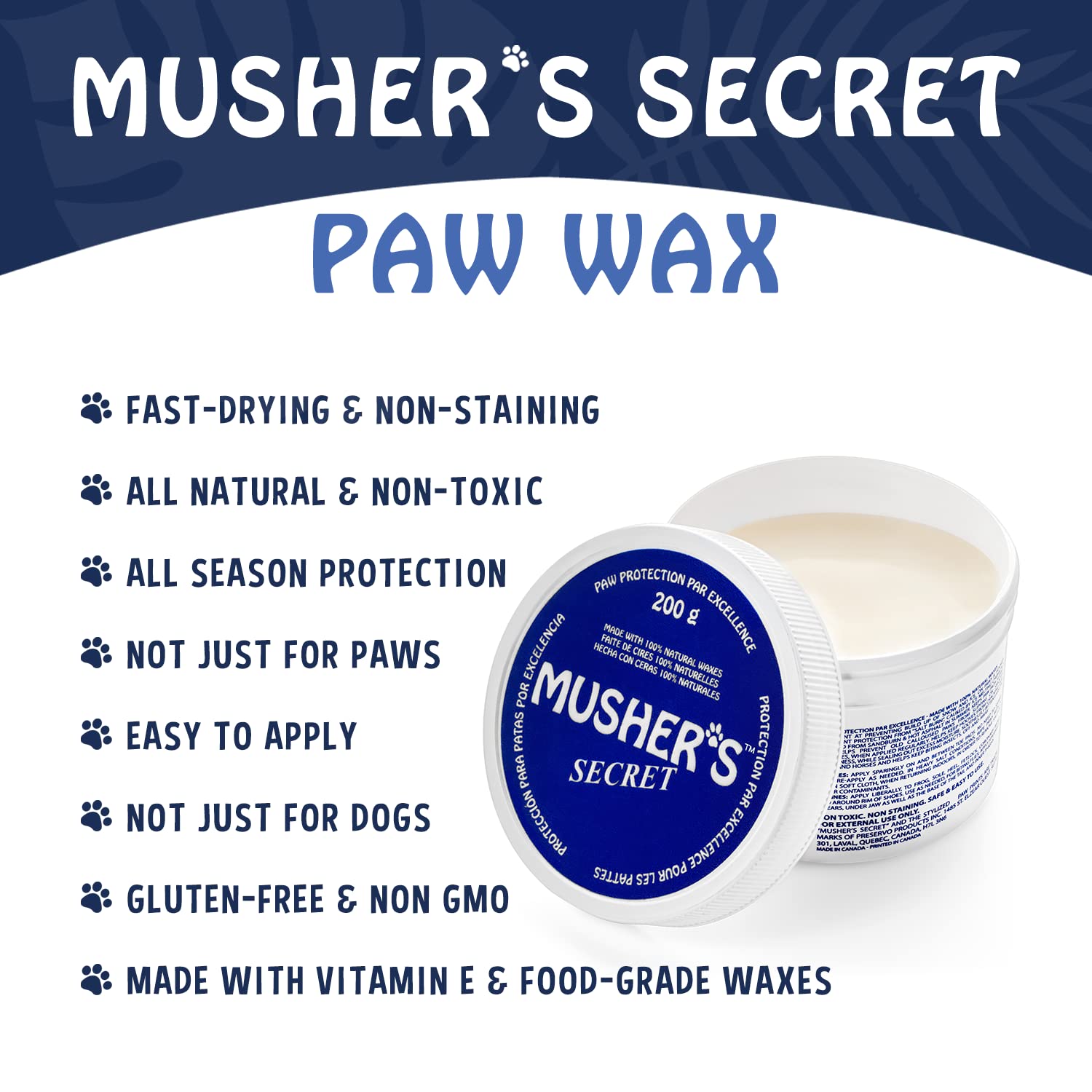 Musher’s Secret Dog Paw Wax 200g – Natural Paw Balm for Dogs with Vitamin E – Helps Protect Paws from Hot Pavement, Ice & Salt – Moisturizes Cracked Pads – Lick-Safe, Non-Toxic...