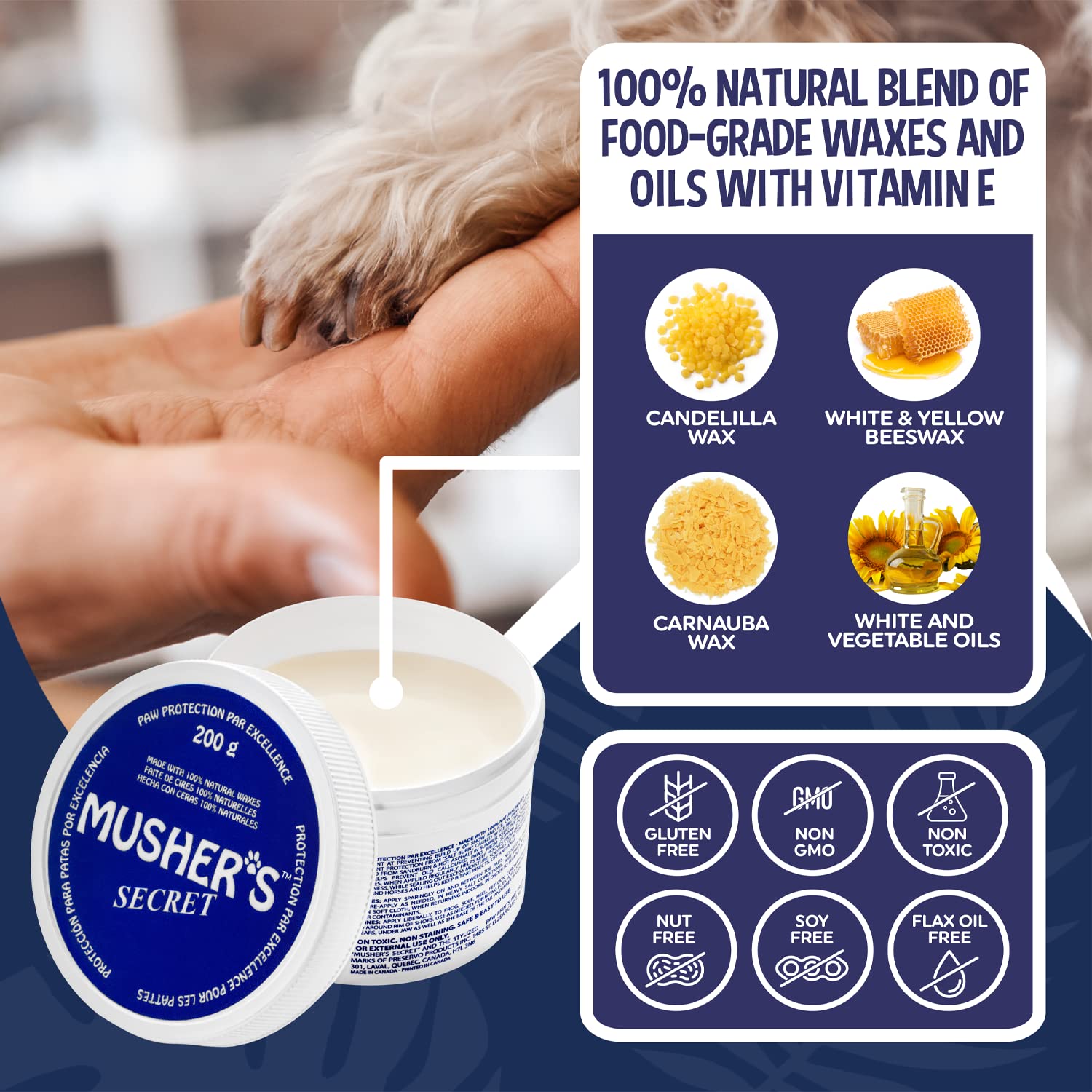 Musher’s Secret Dog Paw Wax 200g – Natural Paw Balm for Dogs with Vitamin E – Helps Protect Paws from Hot Pavement, Ice & Salt – Moisturizes Cracked Pads – Lick-Safe, Non-Toxic...