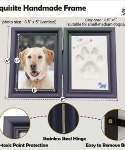 MYPAWLETS Dog or Cat Paw Print Kit with Trinkets,Pet paw Print Impression kit with 2 Clay,Wooden Dog Picture Frame,Personalized Gift Keepsake for Pet Lovers-Black
