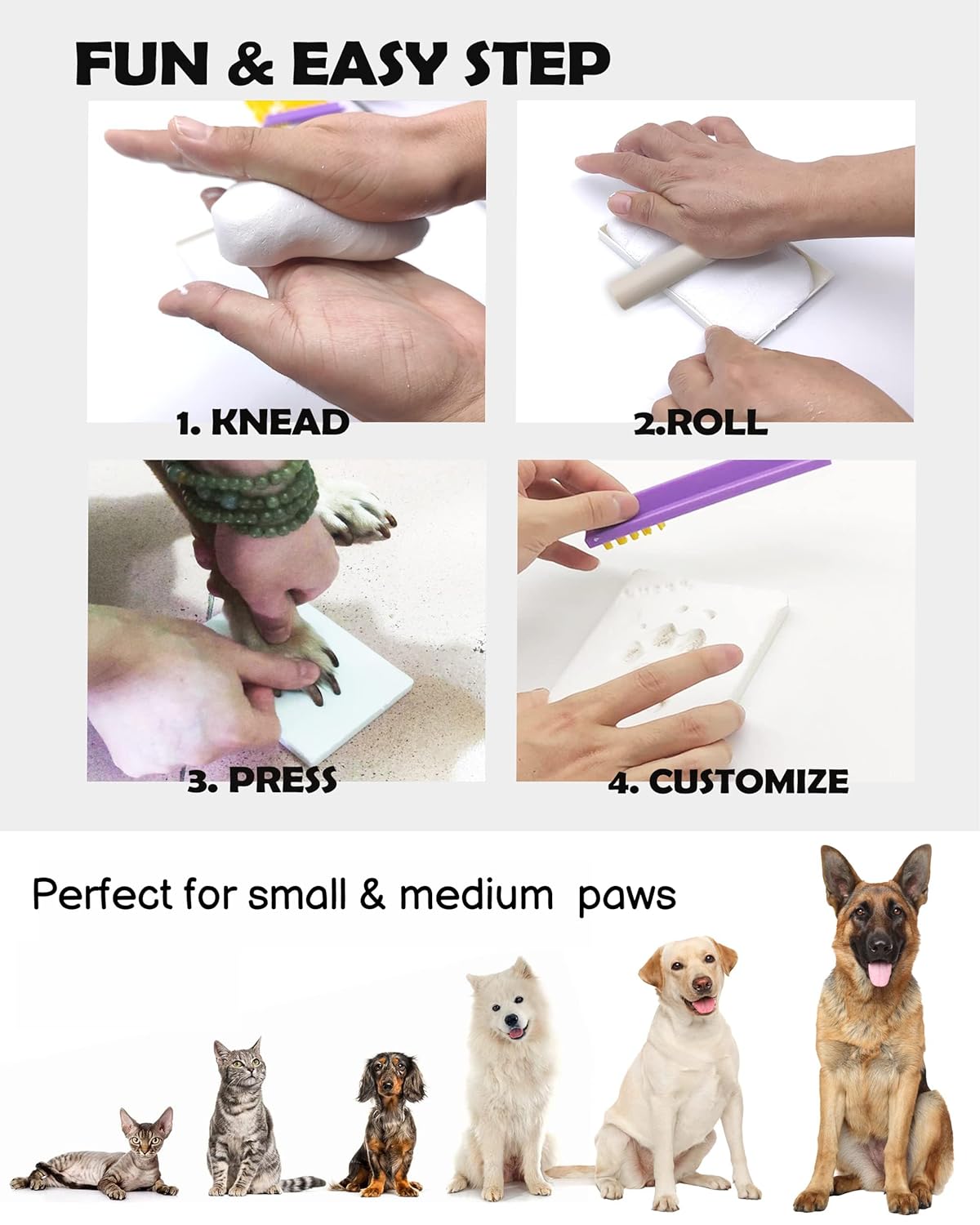 MYPAWLETS Dog or Cat Paw Print Kit with Trinkets,Pet paw Print Impression kit with 2 Clay,Wooden Dog Picture Frame,Personalized Gift Keepsake for Pet Lovers-Black