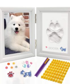 MYPAWLETS Dog or Cat Paw Print Kit with Trinkets,Pet paw Print Impression kit with 2 Clay,Wooden Dog Picture Frame,Personalized Gift Keepsake for Pet Lovers-Black
