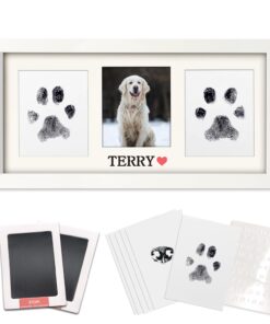 MYPAWLETS Paw Print Frame & Ink Pads Kit,Dog or Cat Paw Print Kit,2 No Mess Ink Pads for Pets,Paw Print Stamp Pad for Dogs,Wooden Pet Memorial Frame,Personalized Pet Paw Print...