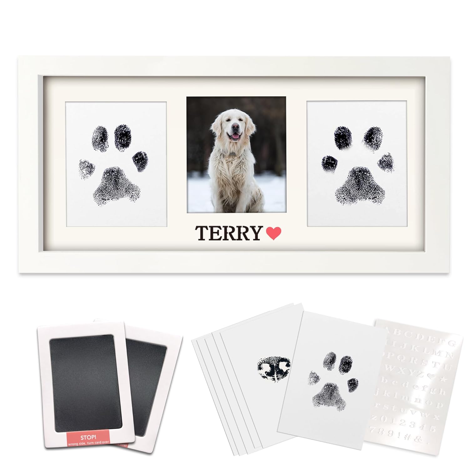 MYPAWLETS Paw Print Frame & Ink Pads Kit,Dog or Cat Paw Print Kit,2 No Mess Ink Pads for Pets,Paw Print Stamp Pad for Dogs,Wooden Pet Memorial Frame,Personalized Pet Paw Print...