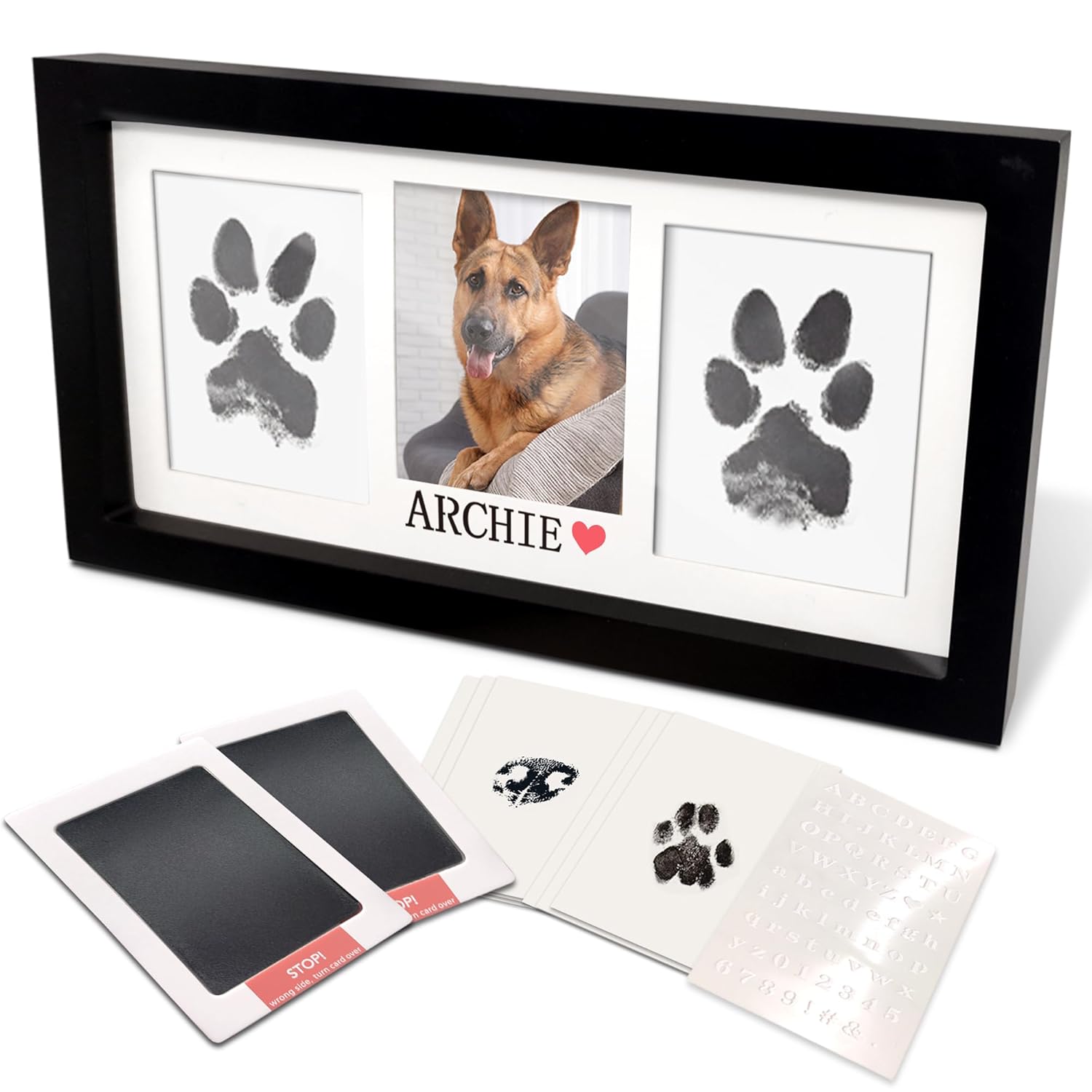 MYPAWLETS Paw Print Frame & Ink Pads Kit,Dog or Cat Paw Print Kit,2 No Mess Ink Pads for Pets,Paw Print Stamp Pad for Dogs,Wooden Pet Memorial Frame,Personalized Pet Paw Print...