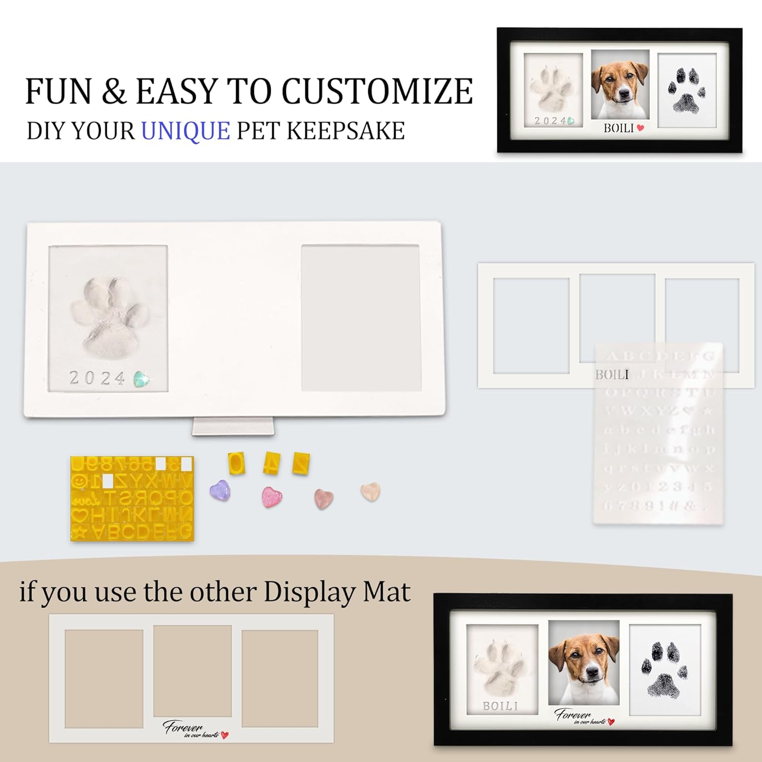 MYPAWLETS Paw Print Frame Kit,Dog/Cat Paw Print Kit,Soft Pawprint Clay&Clean Touch Ink Pad,Pet Paw Print Impression Kit with Customization Tool,Wooden Pet Memorial Frame,DIY Dog...