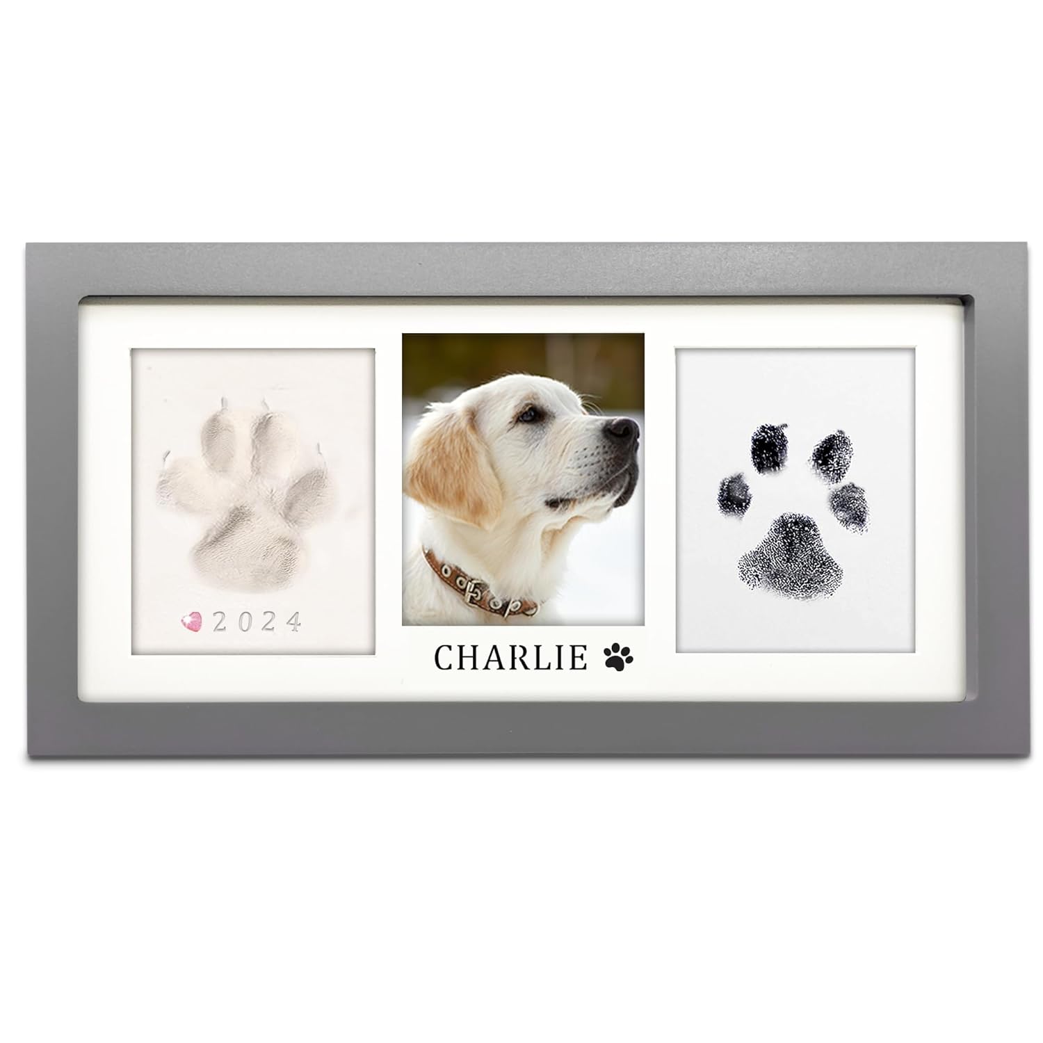 MYPAWLETS Paw Print Frame Kit,Dog/Cat Paw Print Kit,Soft Pawprint Clay&Clean Touch Ink Pad,Pet Paw Print Impression Kit with Customization Tool,Wooden Pet Memorial Frame,DIY Dog...
