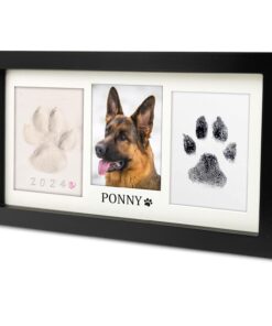 MYPAWLETS Paw Print Frame Kit,Dog/Cat Paw Print Kit,Soft Pawprint Clay&Clean Touch Ink Pad,Pet Paw Print Impression Kit with Customization Tool,Wooden Pet Memorial Frame,DIY Dog...