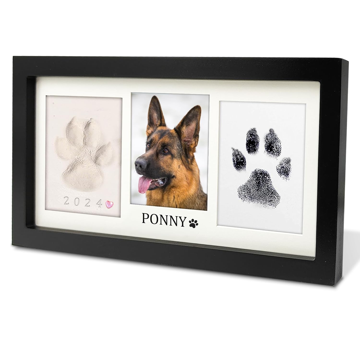 MYPAWLETS Paw Print Frame Kit,Dog/Cat Paw Print Kit,Soft Pawprint Clay&Clean Touch Ink Pad,Pet Paw Print Impression Kit with Customization Tool,Wooden Pet Memorial Frame,DIY Dog...