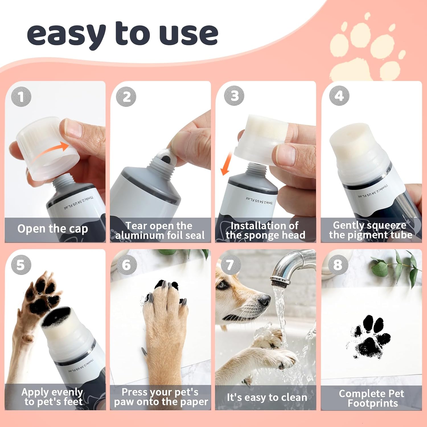 Nabance 2.54 fl oz Black Pet Paw Print Friendly Ink Paint, Dog Cat Paw Print Safe Ink, Non-Toxic Acid-Free, Safe Gentle for Home Christmas New Year DIY Keepsake Stamp Dog Mom Gifts