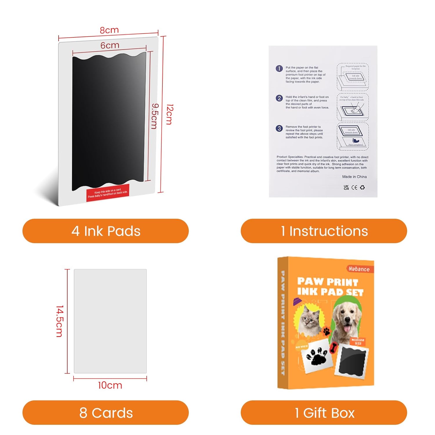 Nabance Inkless Paw Print Kit for Dogs, Cats & Babies, 4 Clean Touch Ink Pads and 8 Imprint Cards, Pet Paw Print Impression Kit for Dog Nose & Baby Handprint Kit, Keepsake Gift...