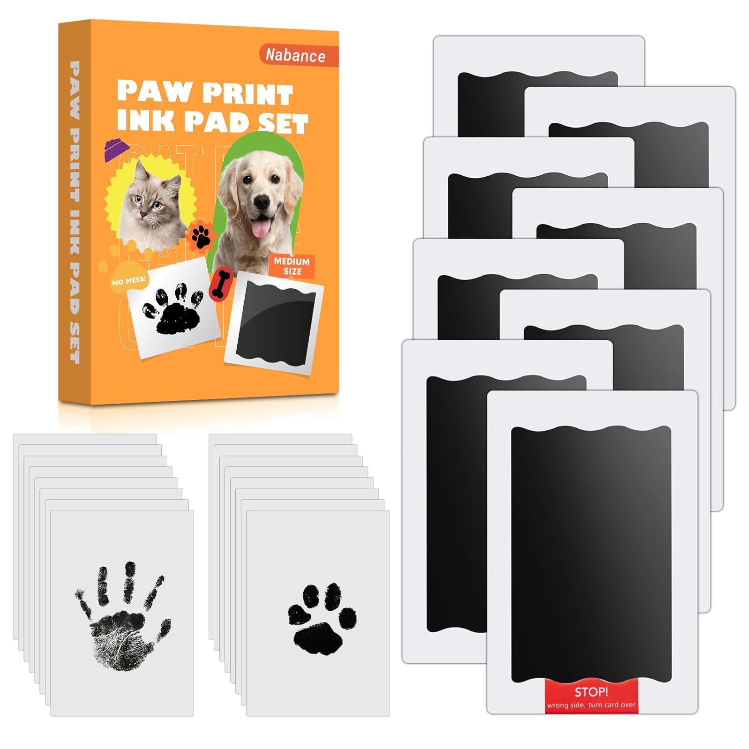 Nabance Inkless Paw Print Kit for Dogs, Cats & Babies, 4 Clean Touch Ink Pads and 8 Imprint Cards, Pet Paw Print Impression Kit for Dog Nose & Baby Handprint Kit, Keepsake Gift...