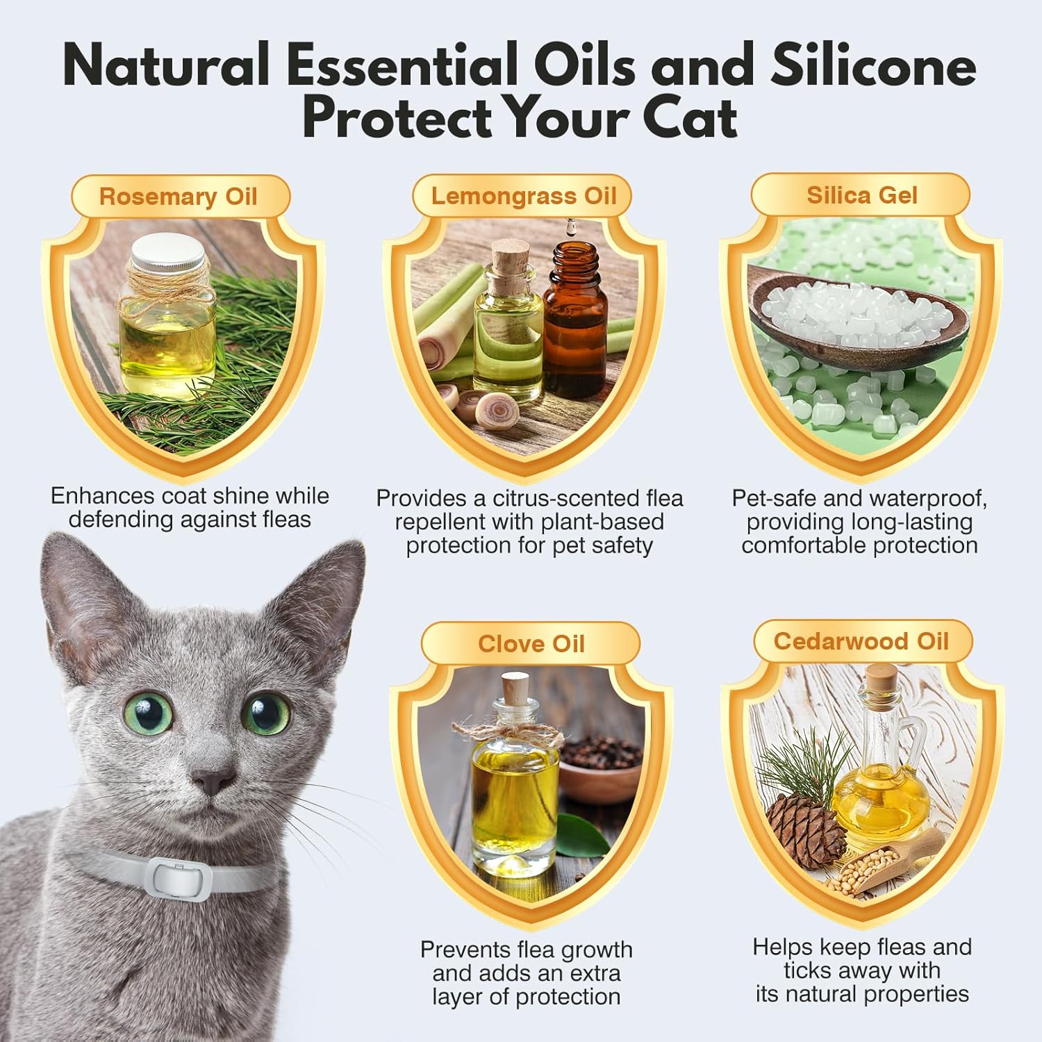 Natural Flea and Tick Collar for Cats – 4 Pack, Long-Lasting Protection, Waterproof, Adjustable Size for Kittens and Adult Cats