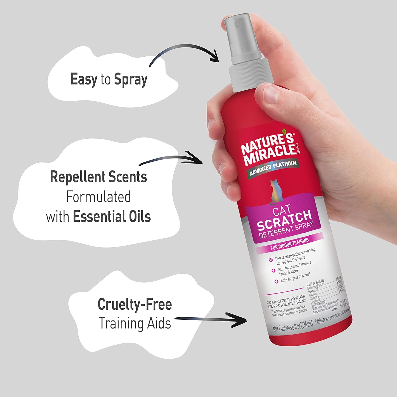 Nature's Miracle Advanced Platinum Cat Scratch Deterrent Spray, 8 Ounces, Discourages Destructive Scratching