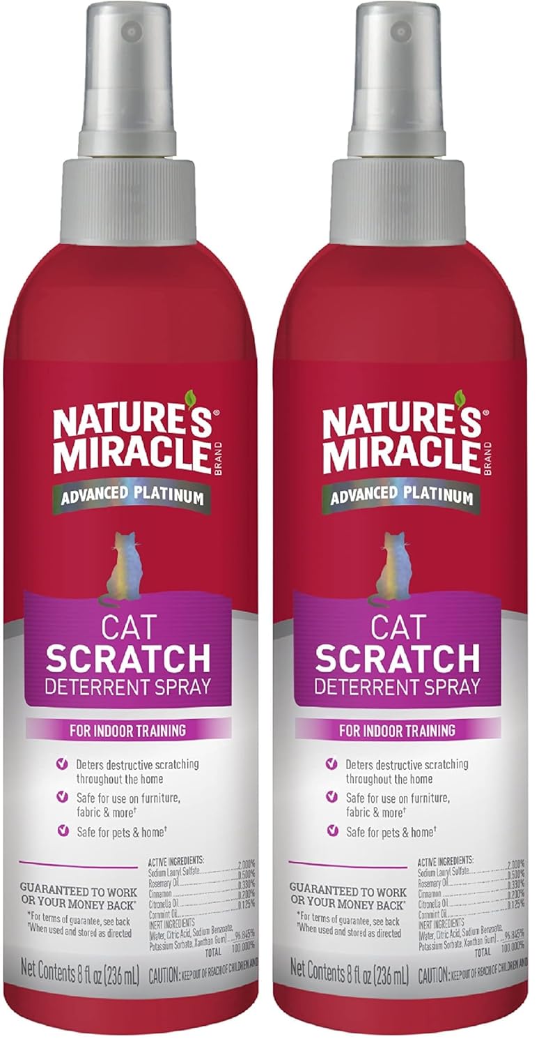 Nature's Miracle Advanced Platinum Cat Scratch Deterrent Spray, 8 Ounces, Discourages Destructive Scratching
