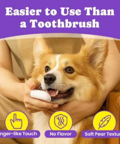 No-Rinse Dog Dental Care Wipes, Cat & Dog tooth brushing kit, Dog Wipes for Pet & Cat Teeth Cleaning, Dog toothbrush Finger Dental Wipes to Remove Plaque & Tartar, Disposable...