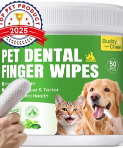 No-Rinse Dog Dental Care Wipes, Cat & Dog tooth brushing kit, Dog Wipes for Pet & Cat Teeth Cleaning, Dog toothbrush Finger Dental Wipes to Remove Plaque & Tartar, Disposable...