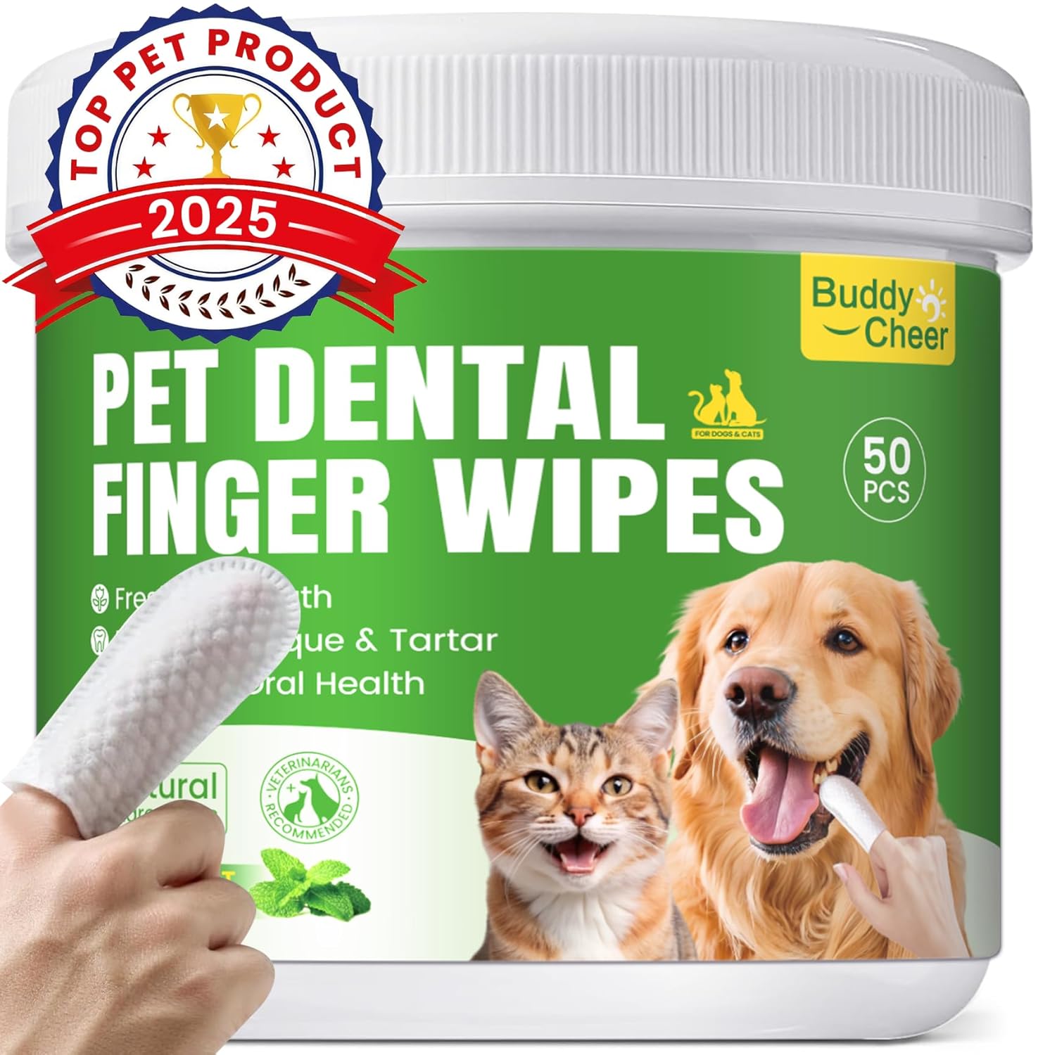 No-Rinse Dog Dental Care Wipes, Cat & Dog tooth brushing kit, Dog Wipes for Pet & Cat Teeth Cleaning, Dog toothbrush Finger Dental Wipes to Remove Plaque & Tartar, Disposable...