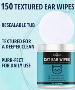 NOVEHA 150 PCs Cat Ear Wipes that Gently Clean & Soothe Sensitive Cat Ears; Soft Ear Cleaner for Removing Wax, Dirt & Odor; Alcohol-Free Ear Care with pH Balanced Formula;...