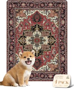 nunubaby Washable Pee Pads for Dogs, Stylish, Non-Slip and Leak-Proof Pee Mat. ultra-absorbent Reusable potty pad for Crates and Floors.(Cream/Multi, 18