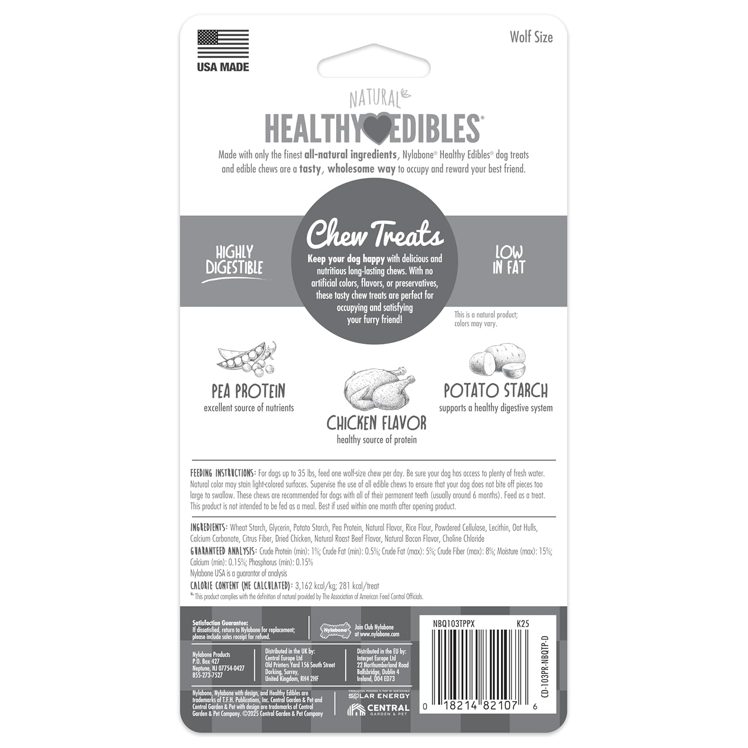 Nylabone Healthy Edibles Natural Dog Chews Long Lasting Chicken Flavor Treats for Dogs, Medium/Wolf (2 Count)