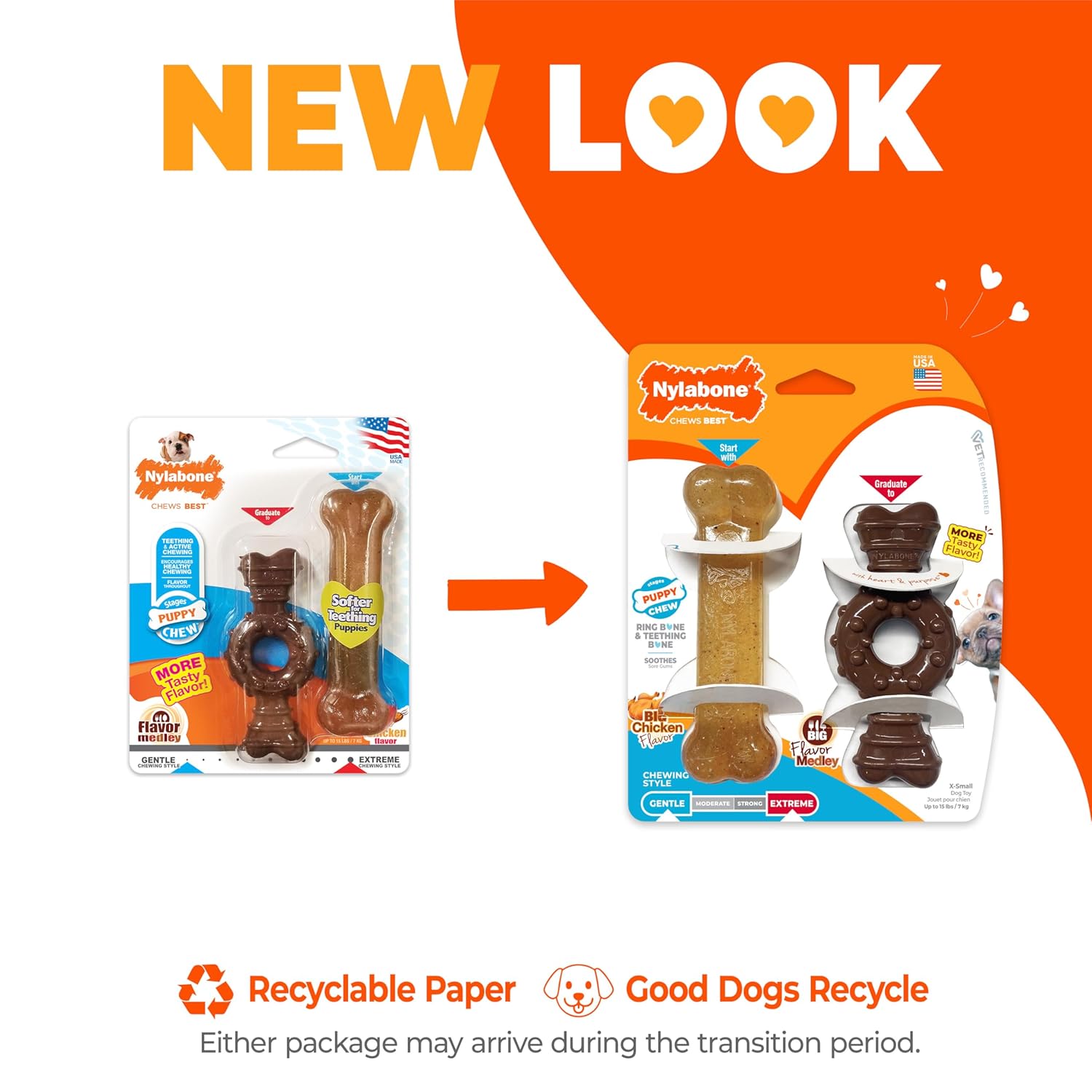 Nylabone Ring Bone Chew Toy for Puppies, Puppy Teething Toys, Puppy Enrichment Toys, Chicken Flavor, X-Small Dogs - Up to 15 lbs, 2 Pack
