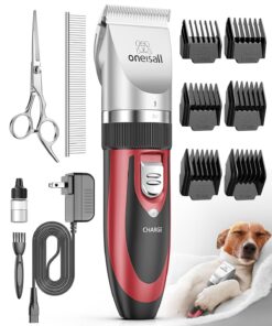 oneisall Dog Clipper Low Noise, Dog Grooming Kit with Rechargeable, Pet Shaver Cordless Electric Quiet Hair Clipper Set for Dogs Cats Pets（Gold）