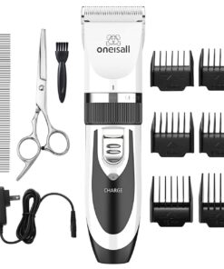 oneisall Dog Clipper Low Noise, Dog Grooming Kit with Rechargeable, Pet Shaver Cordless Electric Quiet Hair Clipper Set for Dogs Cats Pets（Gold）