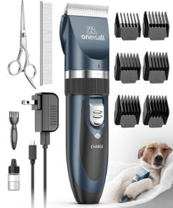 oneisall Dog Clipper Low Noise, Dog Grooming Kit with Rechargeable, Pet Shaver Cordless Electric Quiet Hair Clipper Set for Dogs Cats Pets（Gold）