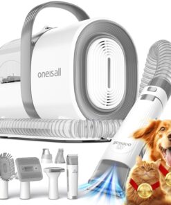 oneisall Dog Grooming Vacuum, Pet Grooming Vacuum with Clipper Nail Grinder, 1.5L Dust Cup Dog deshedding Brush with 7 Tools for Shedding Pet Hair, Home Cleaning(Blue)
