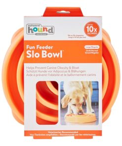 Outward Hound Fun Feeder Slo Bowl – Large 4‑Cup Capacity, Slow Feeding, Medium to Large Dogs, Non‑Slip, Blue, Notch Pattern