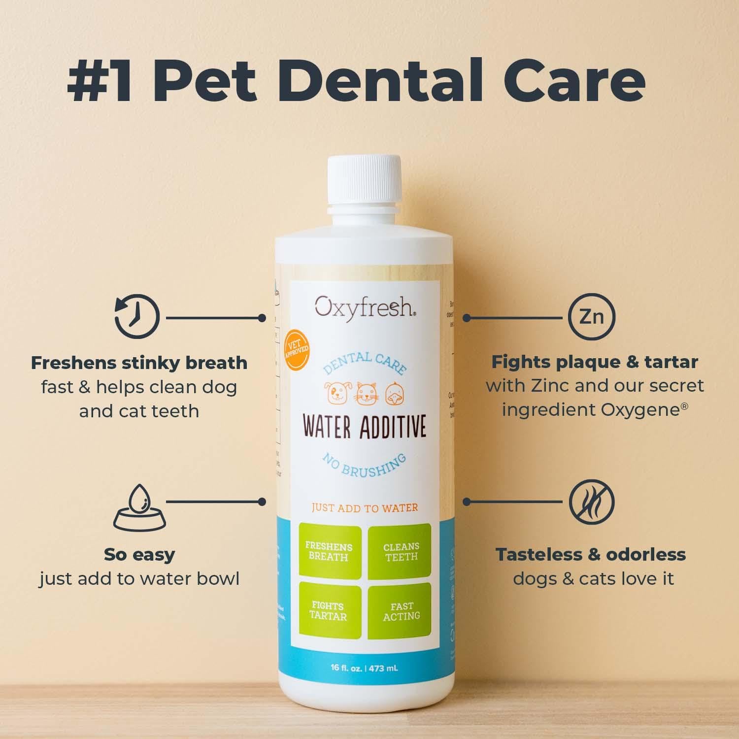 Oxyfresh Premium Pet Dental Care Solution Pet Water Additive: Best Way to Eliminate Bad Dog Breath and Cat Bad Breath - Fights Tartar & Plaque - So Easy, Just Add to Water! Vet...