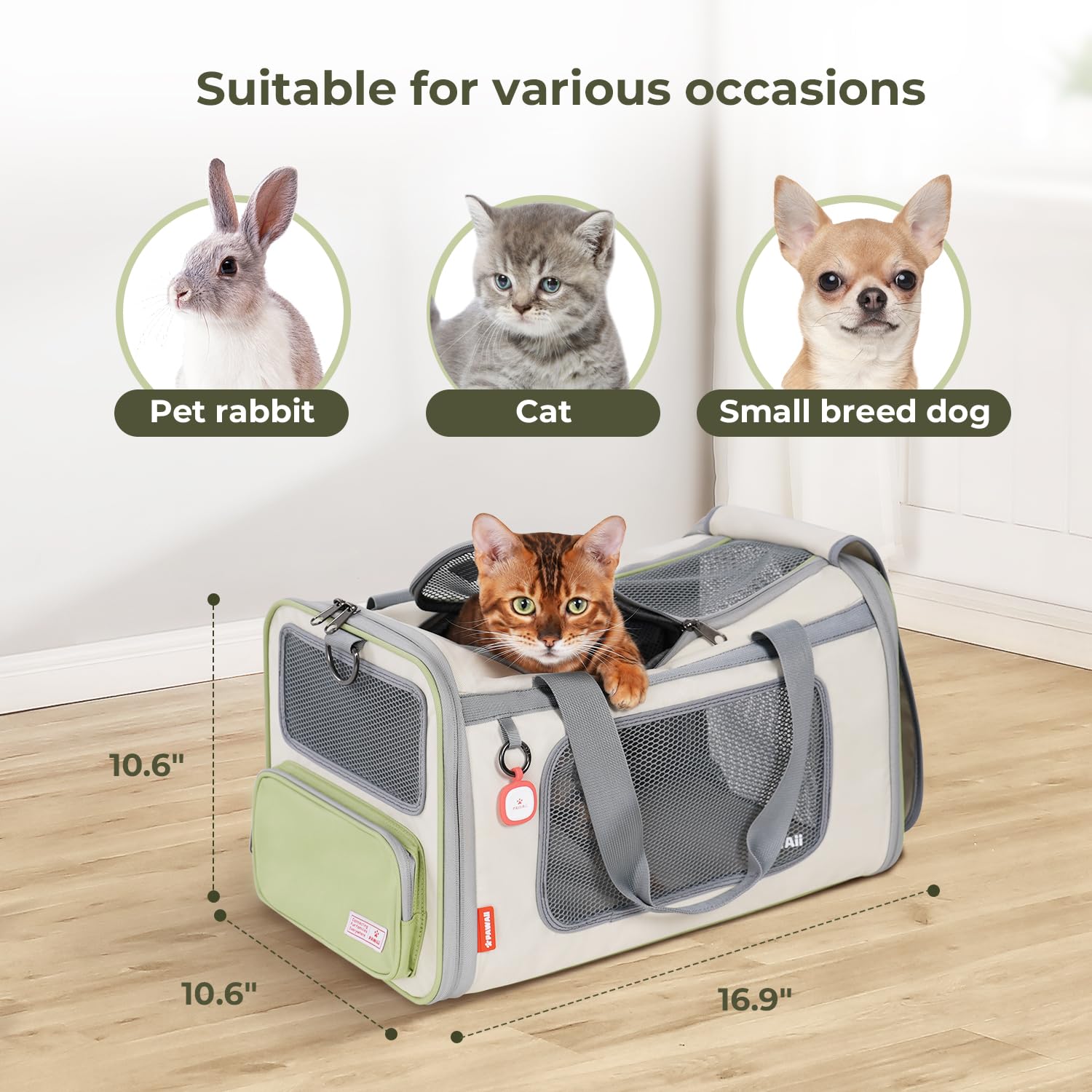 Pawaii Cat Carrier with ID Tag, TSA Airline Approved Soft Sided Collapsible Pet Travel Carrier, Portable Comfortable Convenient Foldable Cat Travel Bag