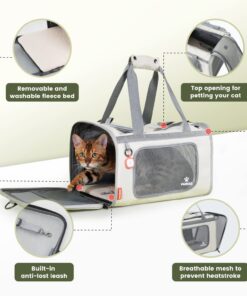 Pawaii Cat Carrier with ID Tag, TSA Airline Approved Soft Sided Collapsible Pet Travel Carrier, Portable Comfortable Convenient Foldable Cat Travel Bag