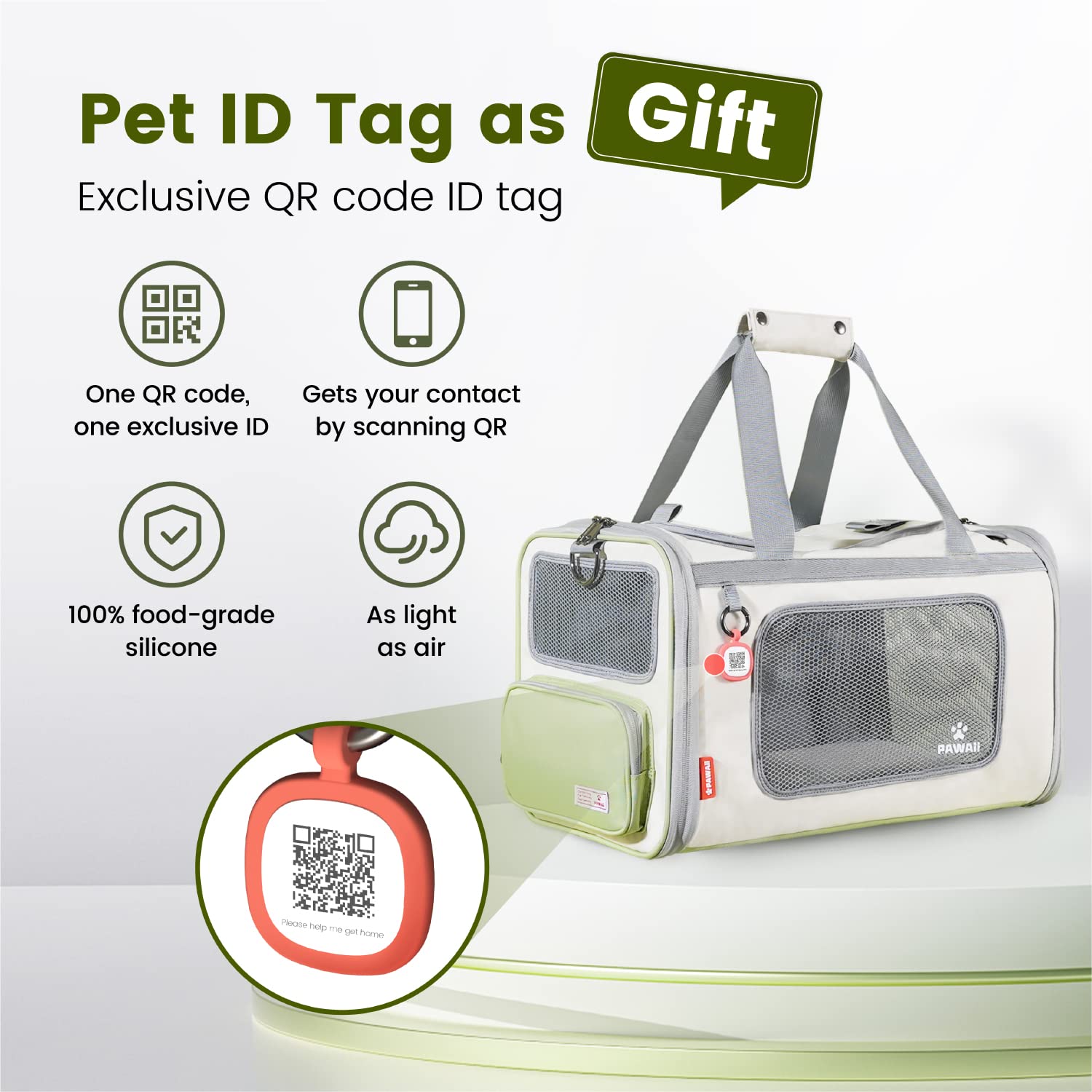 Pawaii Cat Carrier with ID Tag, TSA Airline Approved Soft Sided Collapsible Pet Travel Carrier, Portable Comfortable Convenient Foldable Cat Travel Bag
