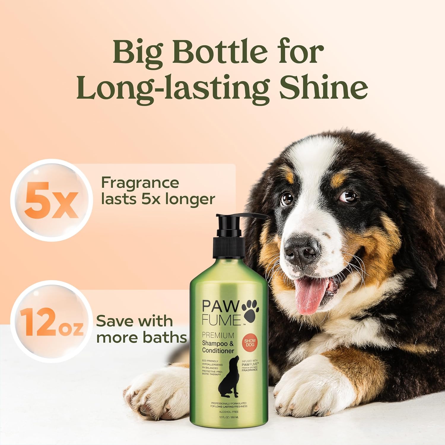 PAWFUME Deshedding Dog Shampoo and Conditioner, Show Dog, 1-Pack – Nourish & Detangle for Silky Soft Coat – Probiotic, Deep-Cleaning, pH-Balanced Formula – Salon-Quality Shampoo...