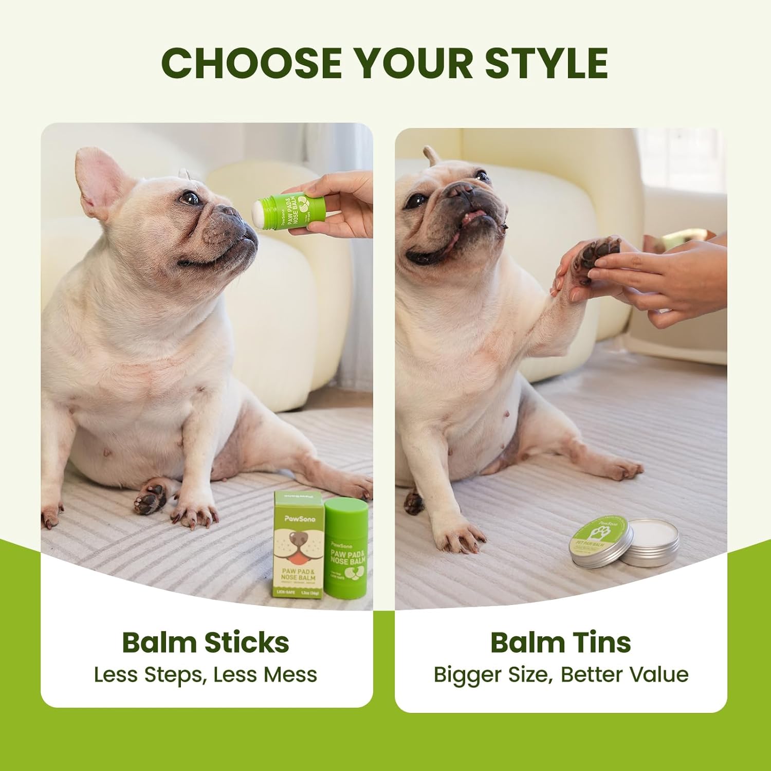 PawSono Lick-Safe Dog Paw & Nose Balm with Coconut Oil | All-Natural Moisturizer & Soother for Dry, Cracked Pads & Snout | Heat & Cold Pavement Protection Wax, Nose Butter for...