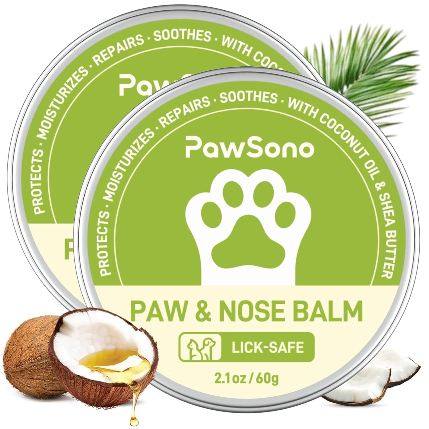 PawSono Lick-Safe Dog Paw & Nose Balm with Coconut Oil | All-Natural Moisturizer & Soother for Dry, Cracked Pads & Snout | Heat & Cold Pavement Protection Wax, Nose Butter for...