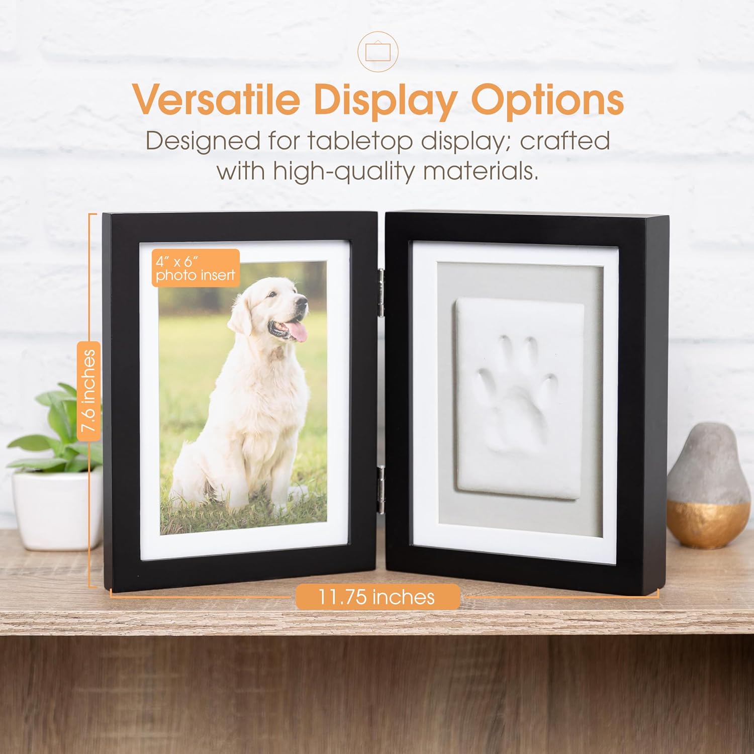 Pearhead Pet Paw Print Photo Frame With Clay Imprint Kit - Wooden Pet Paw Print Frame, DIY Memorial Keepsake for Cats and Dogs, No Mess Clay for Perfect Pawprints, Ideal Home...