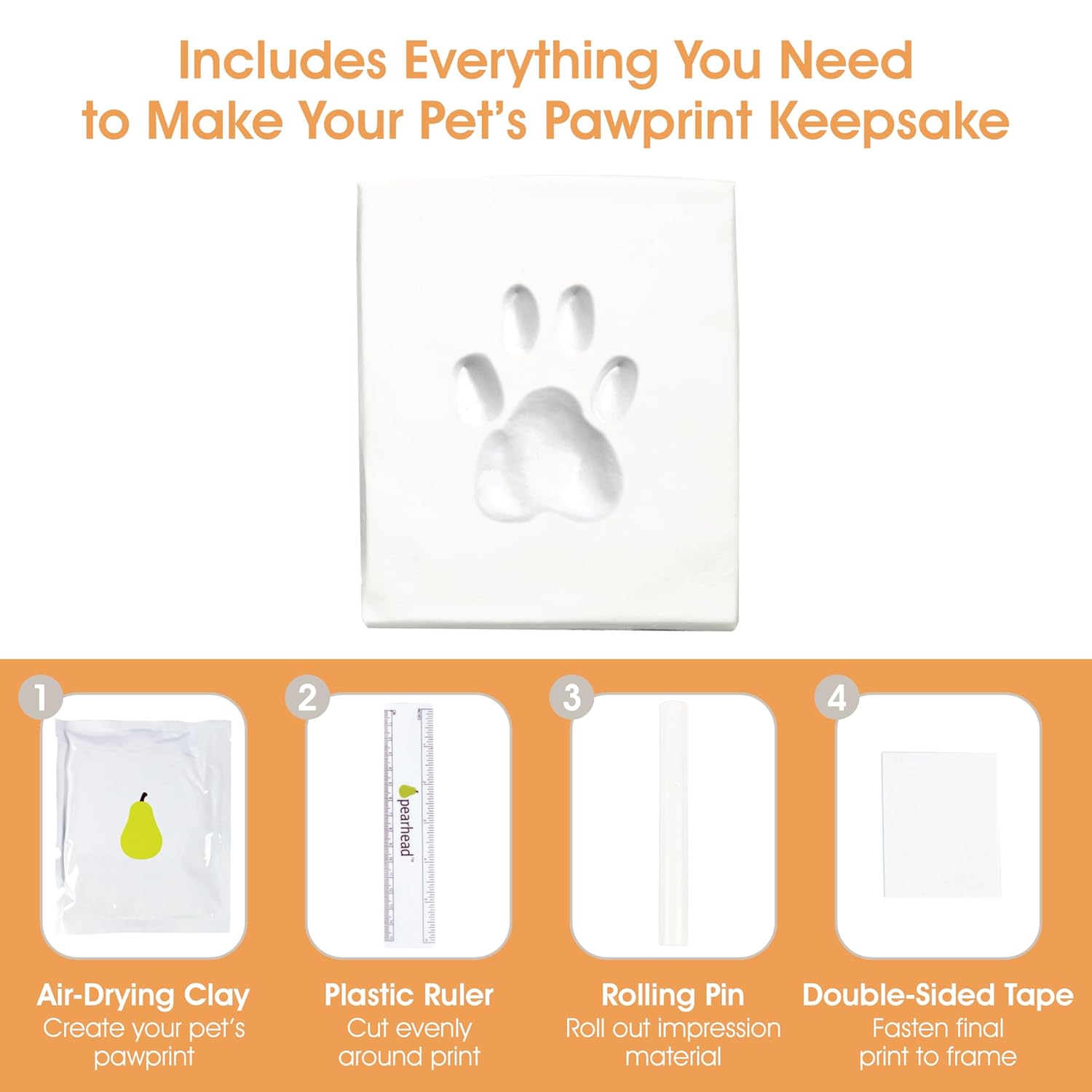 Pearhead Pet Paw Print Photo Frame With Clay Imprint Kit - Wooden Pet Paw Print Frame, DIY Memorial Keepsake for Cats and Dogs, No Mess Clay for Perfect Pawprints, Ideal Home...