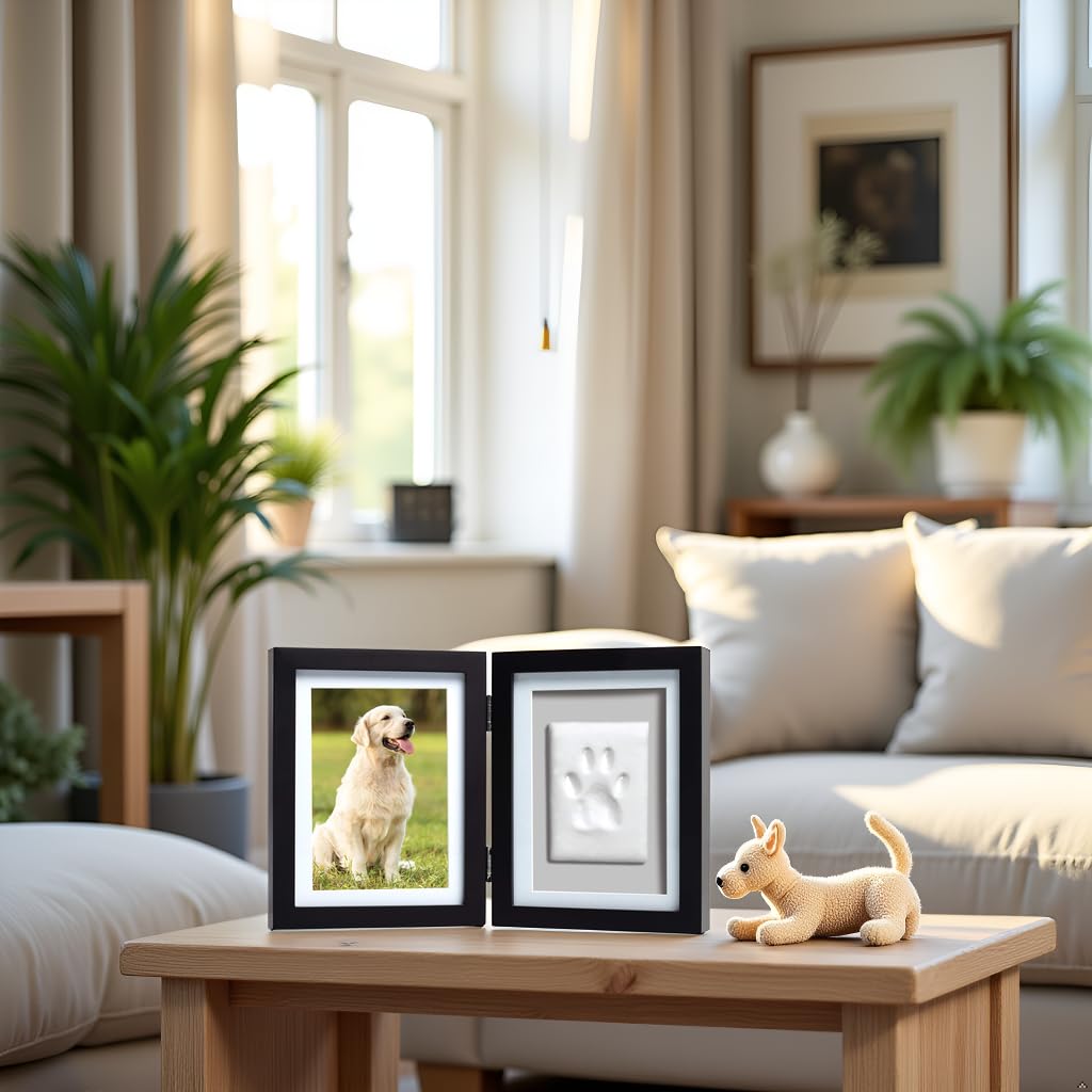 Pearhead Pet Paw Print Photo Frame With Clay Imprint Kit - Wooden Pet Paw Print Frame, DIY Memorial Keepsake for Cats and Dogs, No Mess Clay for Perfect Pawprints, Ideal Home...