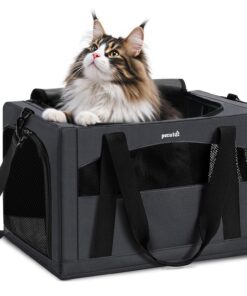 Pecute Cat Carrier Stable, Pet Carrier with Hidden Anxiety Relief Partition & Stable Steel Frame, Safe Cat Carrier for Car Travel, Soft-Sided Dog/Cat Carrier Bag for Pets Up to...