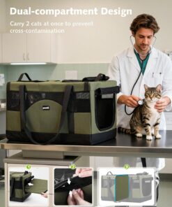 Pecute Dual Compartment Pet Carrier for Multi-Cat Families & Small Dog Owners, Collapsible Dog Crate with Reinforced Steel Frame, Car Safety Design for Travel, Vet Visits & Home...