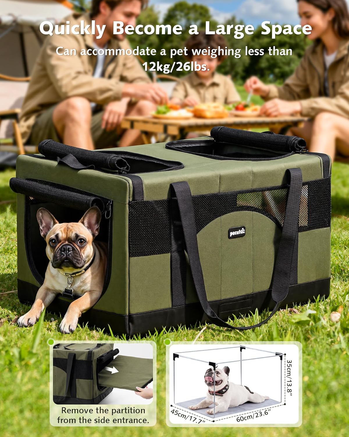 Pecute Dual Compartment Pet Carrier for Multi-Cat Families & Small Dog Owners, Collapsible Dog Crate with Reinforced Steel Frame, Car Safety Design for Travel, Vet Visits & Home...