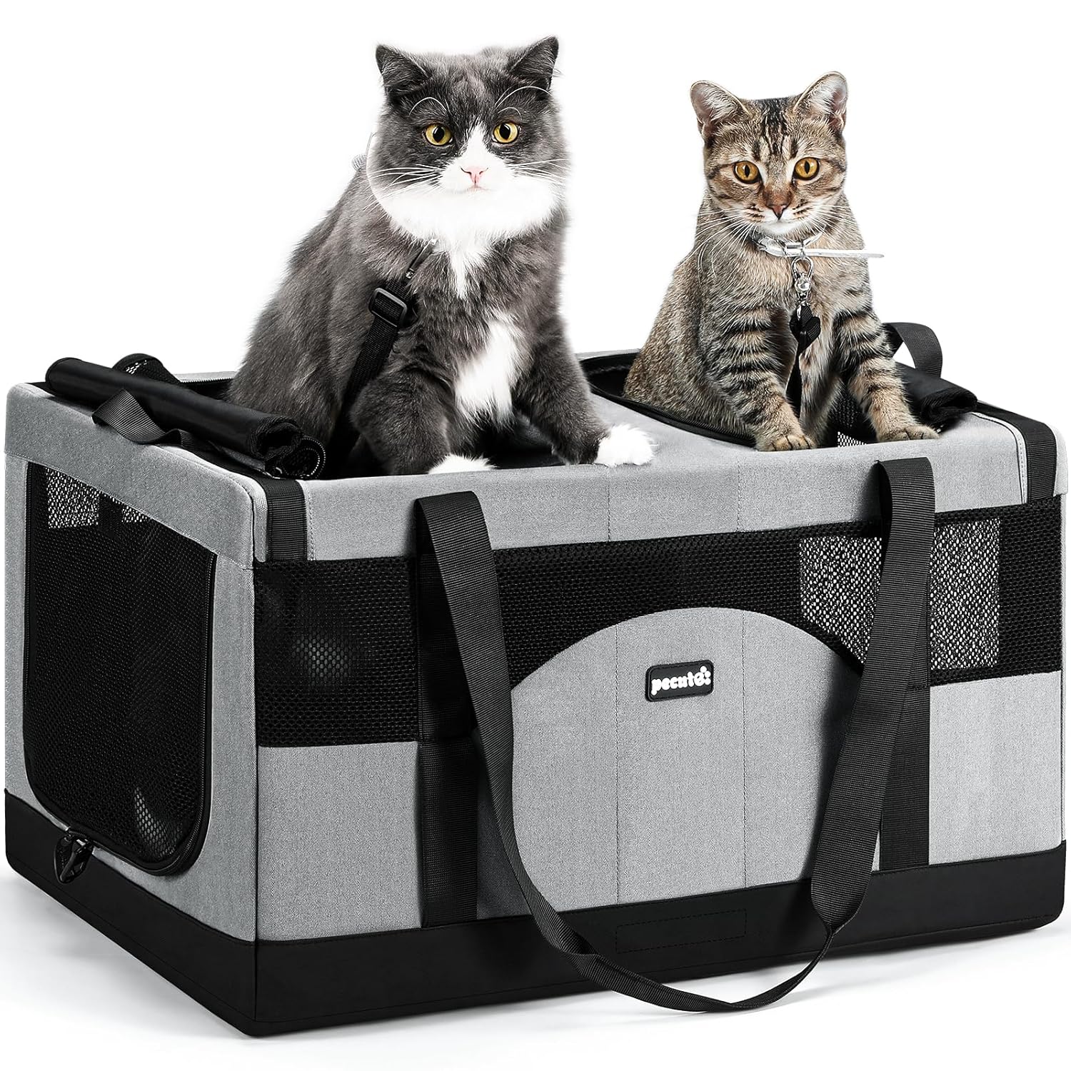 Pecute Dual Compartment Pet Carrier for Multi-Cat Families & Small Dog Owners, Collapsible Dog Crate with Reinforced Steel Frame, Car Safety Design for Travel, Vet Visits & Home...