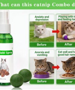 Pet Catnip Spray for Cats, 1Pack Natural Formula Cat Calming Spray and Catnip Balls, 2pack Cat Nip Balls Interactive Cat Toy for Indoor Cats, Enhance Playtime & Relaxation