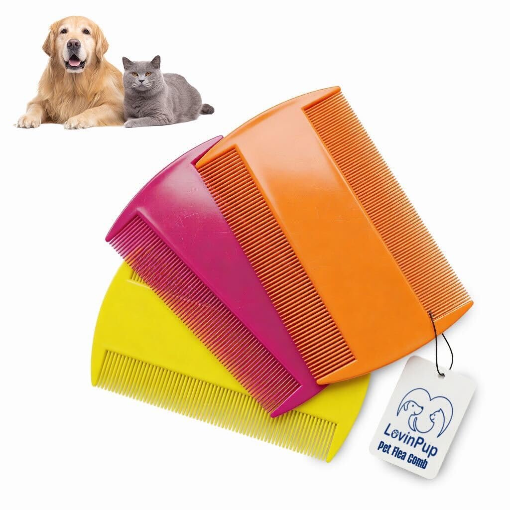 Pet Flea Comb for Dogs & Cats (3-Pack) – Fleas, Loose Fur & Tick Removal Tool for Cats & Dogs – Gentle & Durable Fine-Tooth Pet Hair Comb for Comfortable, Clean Coat Care