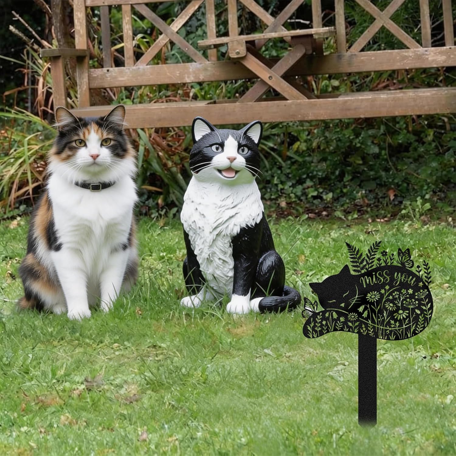 Pet Grave Markers Cat - Memorial Cemetery Decorations for Grave Metal Remembrance Plaque for Outdoors Waterproof Butterfly Flower Graveyard Signs Yard Decor Loss of Cats...