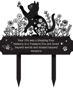 Pet Grave Markers Cat - Memorial Cemetery Decorations for Grave Metal Remembrance Plaque for Outdoors Waterproof Butterfly Flower Graveyard Signs Yard Decor Loss of Cats...