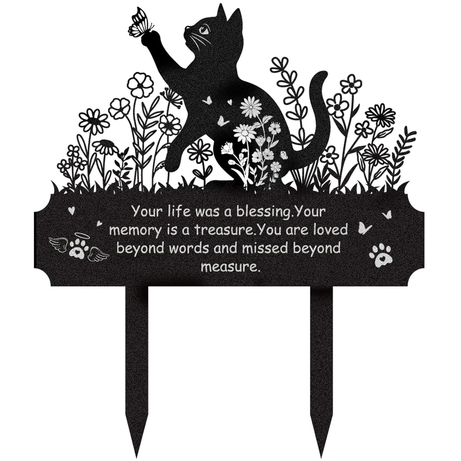 Pet Grave Markers Cat - Memorial Cemetery Decorations for Grave Metal Remembrance Plaque for Outdoors Waterproof Butterfly Flower Graveyard Signs Yard Decor Loss of Cats...