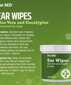 Pet MD Dog Ear Cleaning Wipes – Otic Cleanser for Dogs, Soothing Ear Care with Aloe Vera & Eucalyptus, Regular Wipes, 100 Count